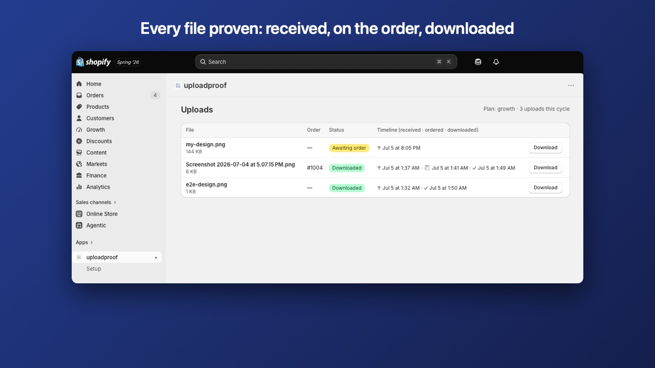 Every file proven: received, on the order, downloaded